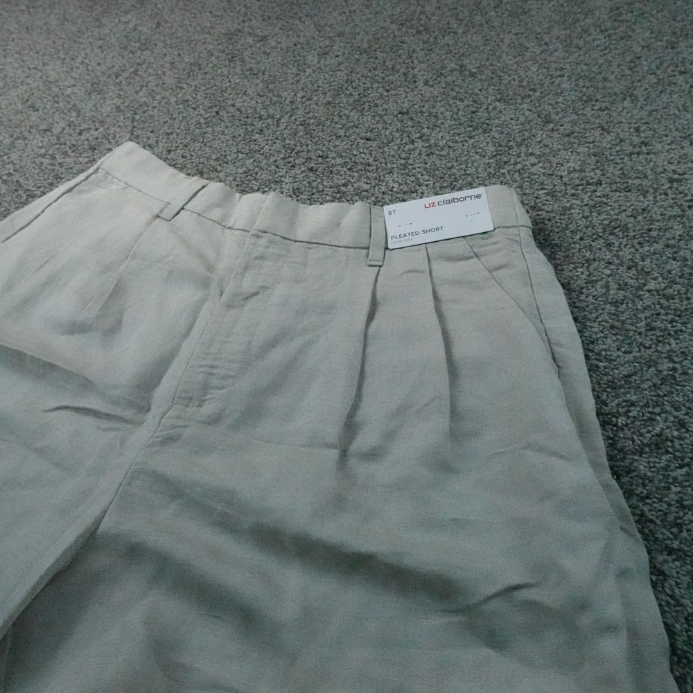 NEW Liz Claiborne Shorts Womens 8 Beige Linen Pleated Chino High Rise Summer